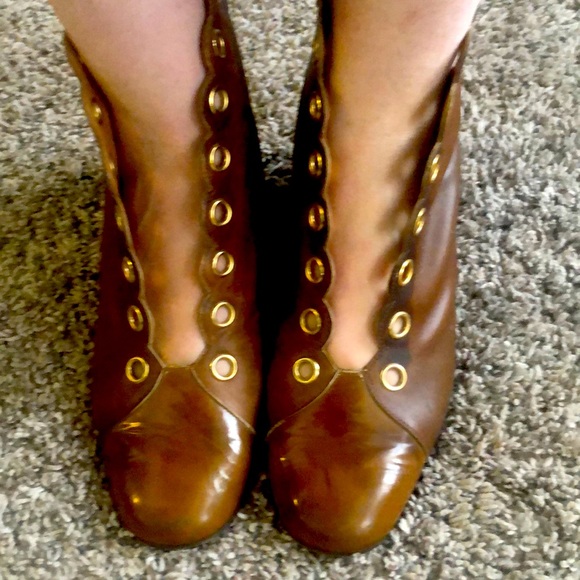 SOLD - VINTAGE 1960’s 1970’s PENALJO BLOCK HEEL ANKLE GRANNY BOOTS - BOHO BROWN - Picture 7 of 8